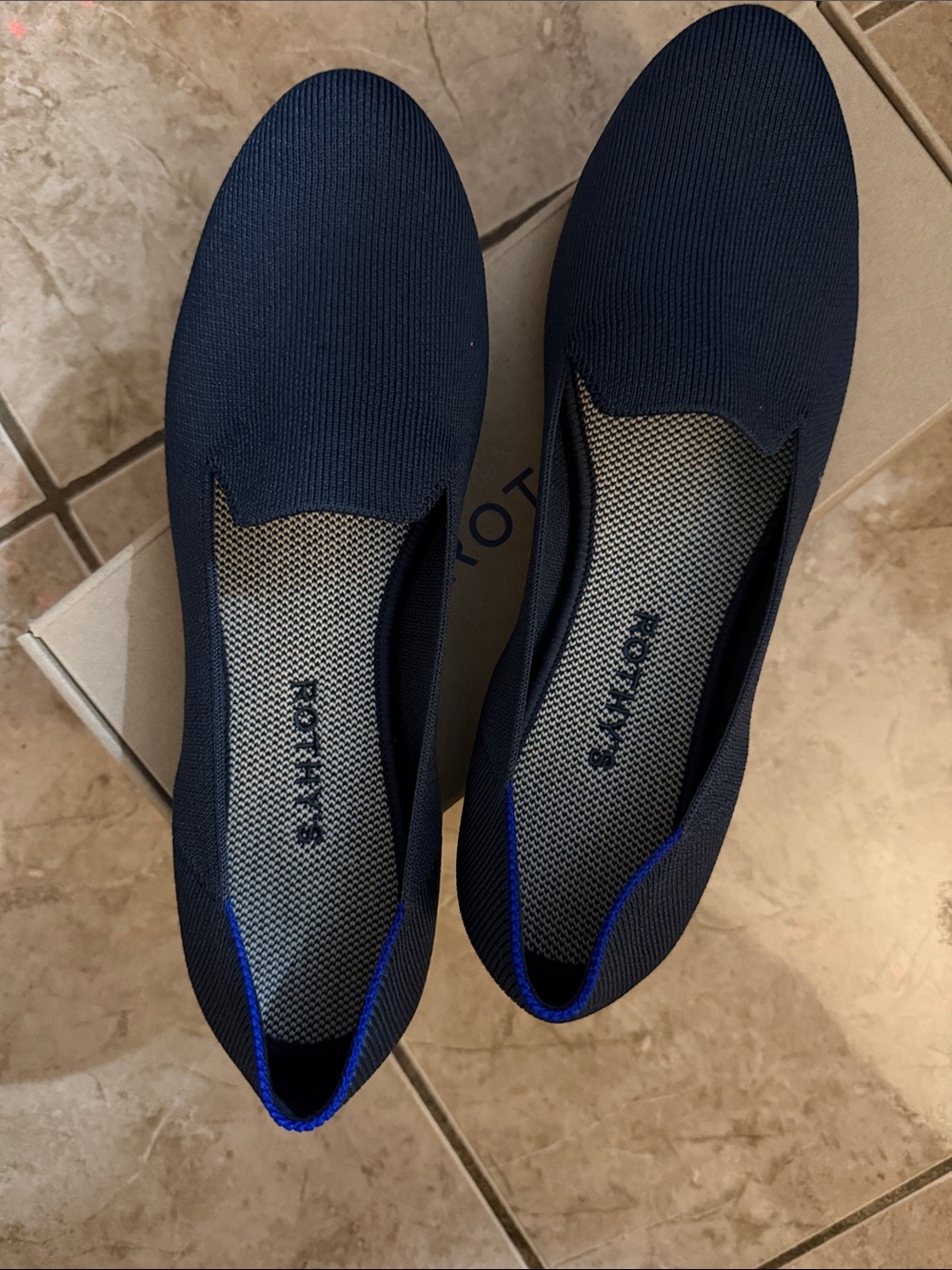 Rothy's Navy Knit Slip-On Loafers with Blue Trim